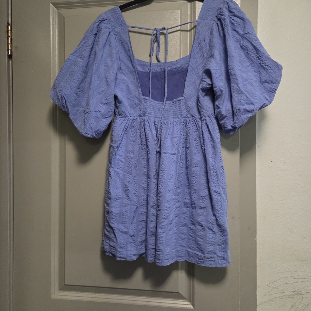Free People Light Blue Puff Sleeve Dress - Picture 4 of 5